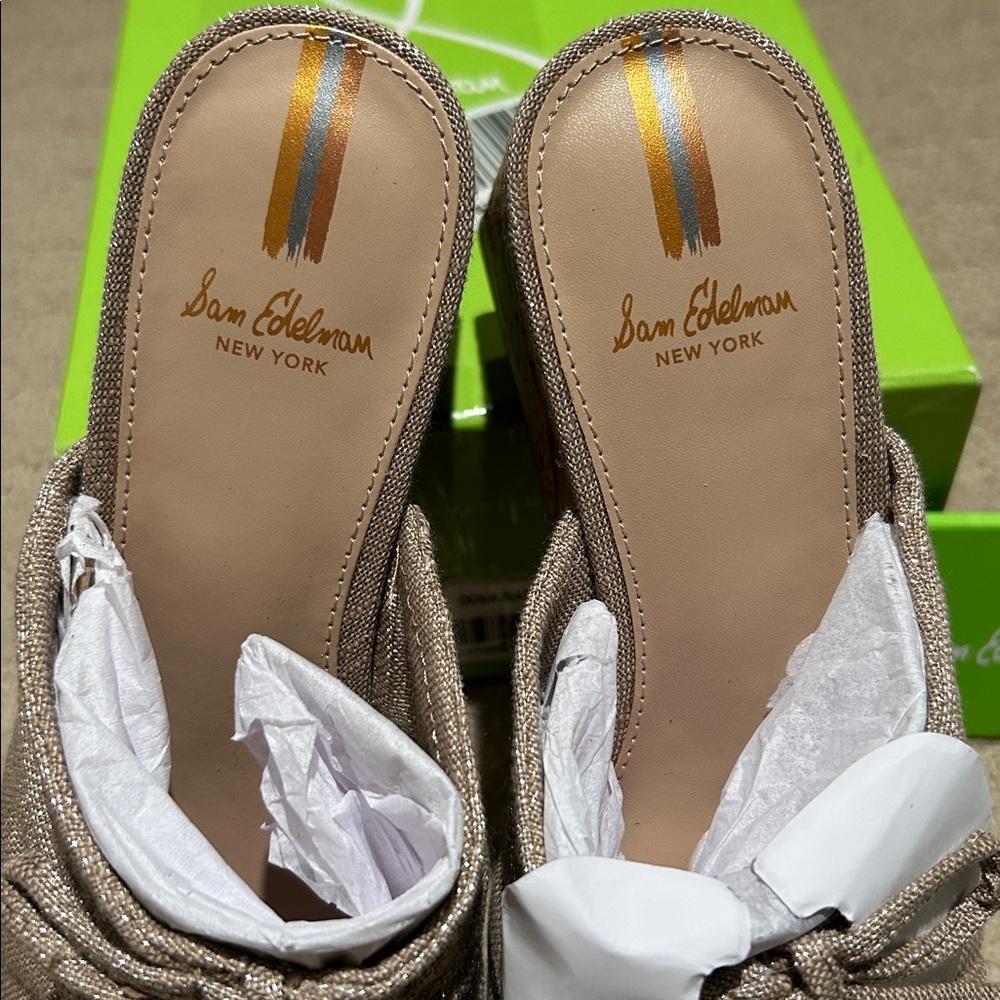 Sam Edelman Dova Platform Sandals Mules NIB Shoes $150 Metallic Fabric - Picture 8 of 9